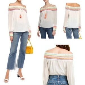 New Alice + Olivia Sharyl Off-the-Shoulder Smocked Bohemian Blouse/Top NWT